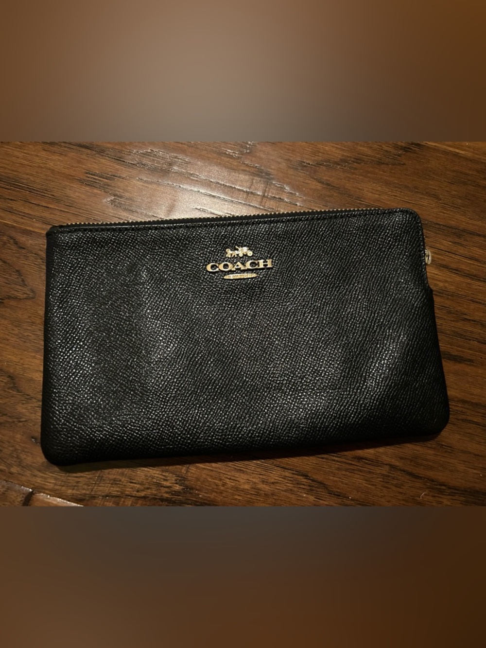 Coach Black Leather Zip Wristlet